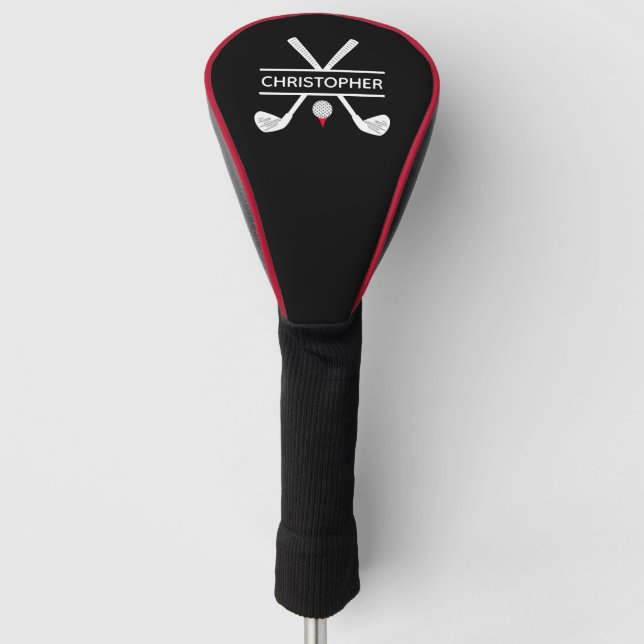 Couvre-club De Golf Nom personnalisé Noir Blanc Rouge (Devant)