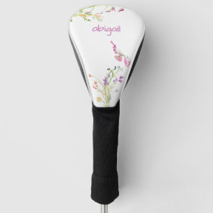 Couvre-club De Golf Nom personnalisé rose simple Fleurs sauvages