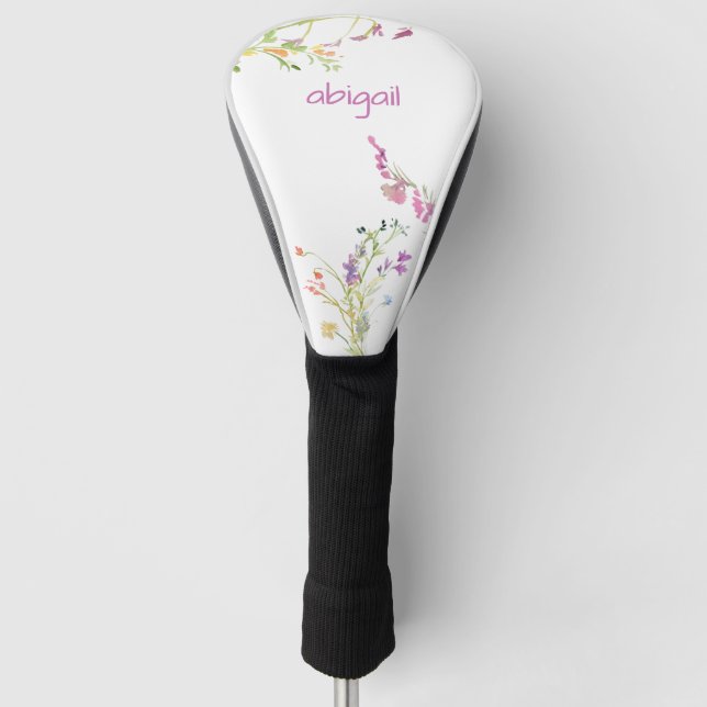 Couvre-club De Golf Nom personnalisé rose simple Fleurs sauvages (Devant)