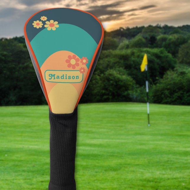 Couvre-club De Golf Nom Super Arche rétro (Groovy boho retro daisy arch custom name golf head cover)
