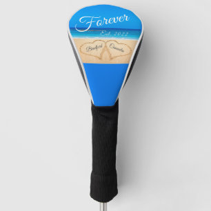 Couvre-club De Golf Noms de couples dans les coeurs dans le sable