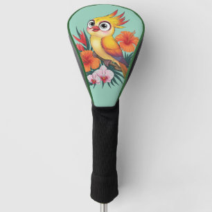 Couvre-club De Golf Oiseaux jaunes adorables avec fleurs
