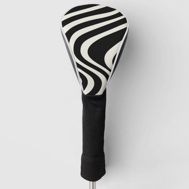 Couvre-club De Golf Ondes de style rétro noir et blanc (Devant)