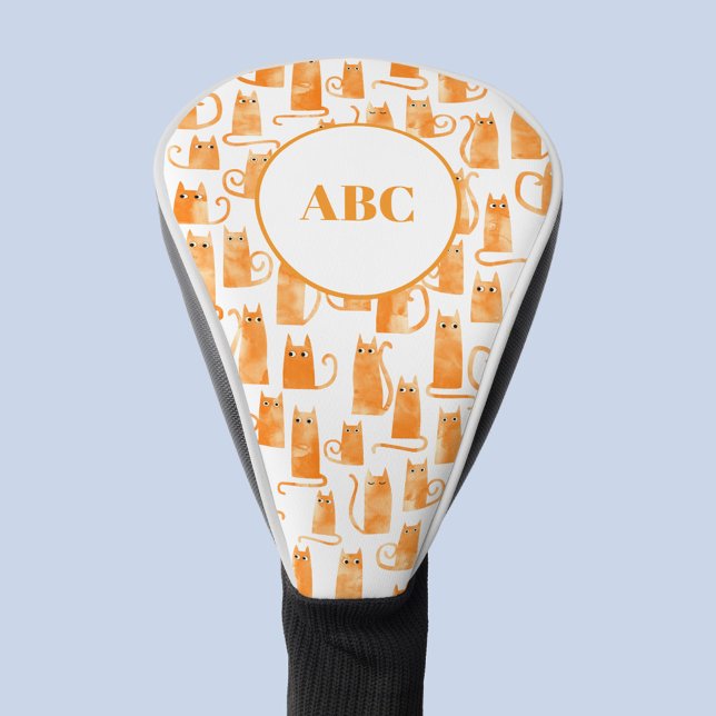 Couvre-club De Golf Orange Ginger Cat Monogram Intials Personalized (Fun watercolor orange ginger cat pattern monogram initials personalized golf head cover)