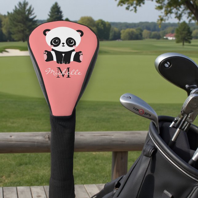 Couvre-club De Golf Panda à assise mignonne Monogramme Saumon personna (Créateur téléchargé)