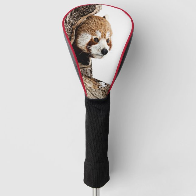 Couvre-club De Golf Panda rouge en regardant d'un tronc d'arbre (Devant)