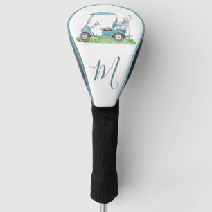 Couvre-club De Golf Panier de golf bleu aquarelle Monogramme