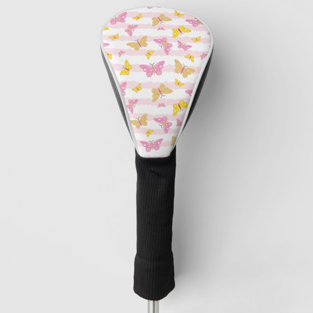 Couvre-club De Golf Papillon rose et or (Devant)