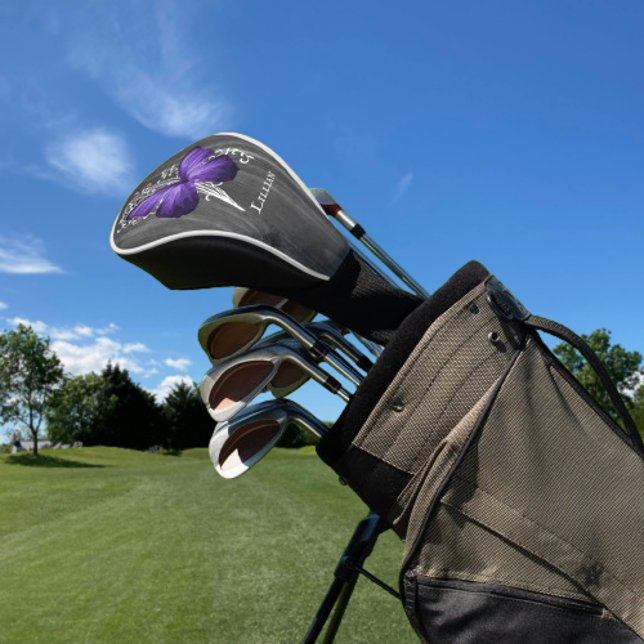 Couvre-club De Golf Papillon rustique violet Personnalisé (Purple Rustic Butterfly Personalized Golf Head Cover)