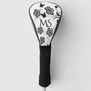 Couvre-club De Golf Papillons colorés sur Fleurs blanches