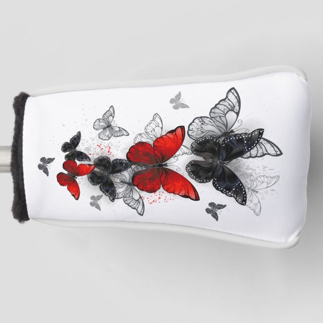 Couvre-club De Golf Papillons noirs et rouges volants (Devant)