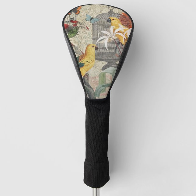 Couvre-club De Golf Parrot Jaune Tropical Antique Fleur (Devant)
