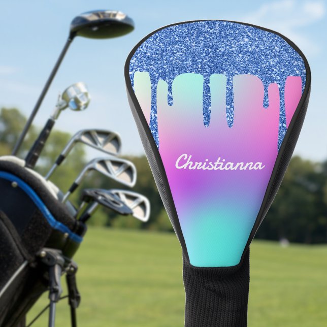 Couvre-club De Golf Parties scintillant Bleue Fluorescent Neon Rose &  (Blue Glitter Drip Fluorescent Neon Pink & Purple Golf Head Cover)
