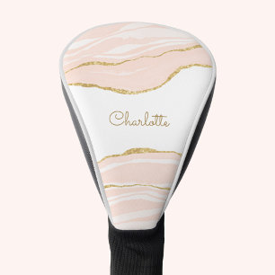 Couvre-club De Golf Parties scintillant dorée en marbre rose vif