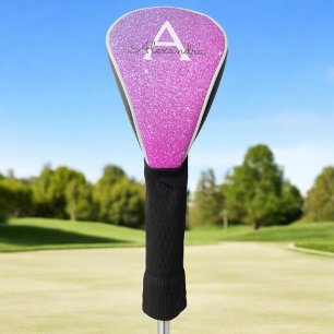 Couvre-club De Golf Parties scintillant rose pourpre et nom du monogra