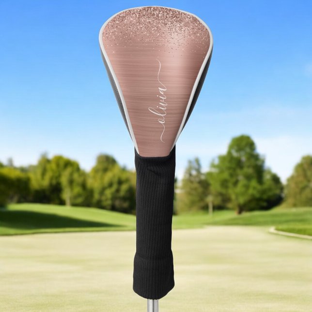 Couvre-club De Golf Parties scintillant rose rose or brossé Monogramme (Créateur téléchargé)