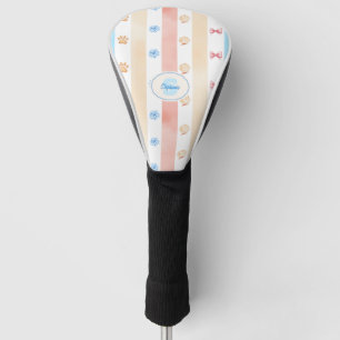 Couvre-club De Golf Pastel Stripe - Empreintes de pattes, Fleur Bleue,