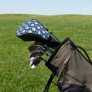 Couvre-club De Golf Pattern of paws, Dog paws, White paws, Blue Hearts