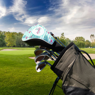 Couvre-club De Golf Paume flamand rose vert rayures feuille