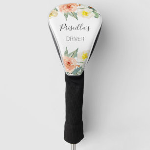 Couvre-club De Golf Pêche Féminine Et Fleurs D'Aquarelle De Crème