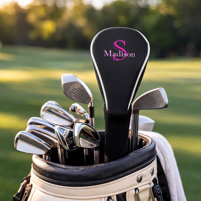 Couvre-club De Golf Personalized Name Monogram Black Pink (Créateur téléchargé)