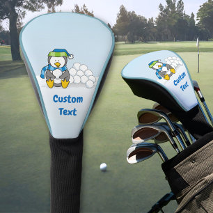 Couvre-club De Golf Petit pingouin assis avec des boules de neige