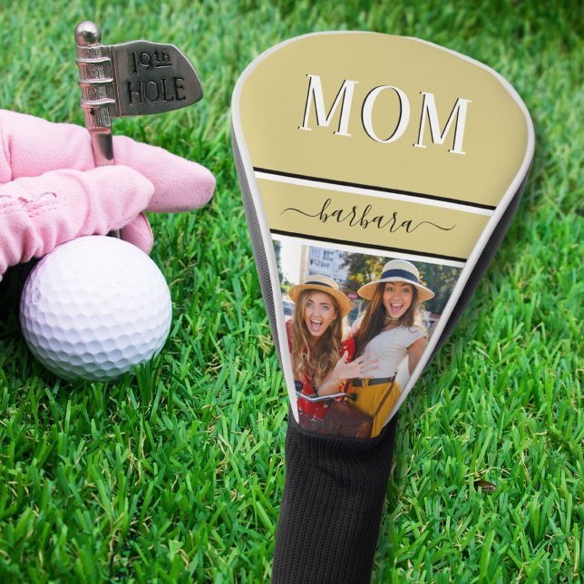 Couvre-club De Golf Photo de nom MOM personnalisé Gold (Créateur téléchargé)