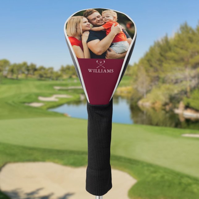 Couvre-club De Golf Photo Et Nom Personnalisés Burgundy Red (Personalized Photo And Name Burgundy Red Golf Head Cover)