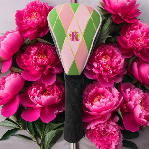 Couvre-club De Golf Pilote de Jacquard rose et vert élégant