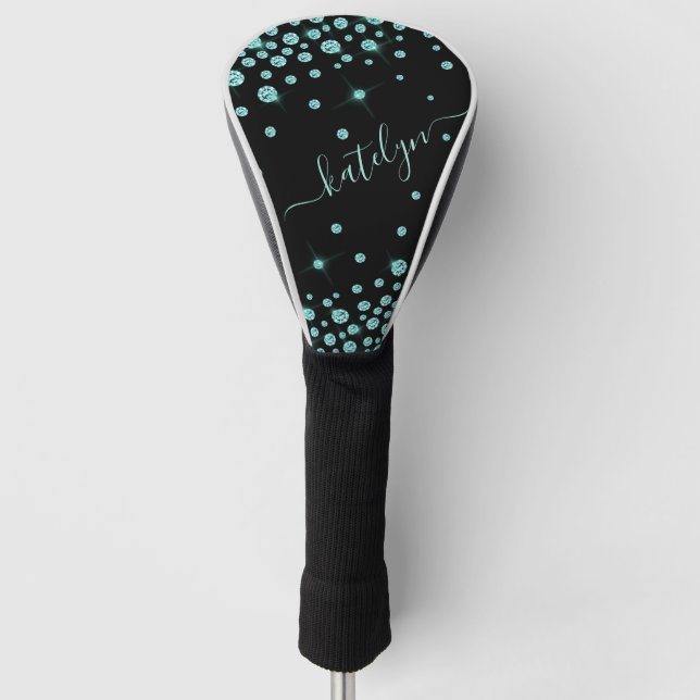 Couvre-club De Golf Pilote personnalisé Faux Turquoise Rhinestone Diam (Devant)