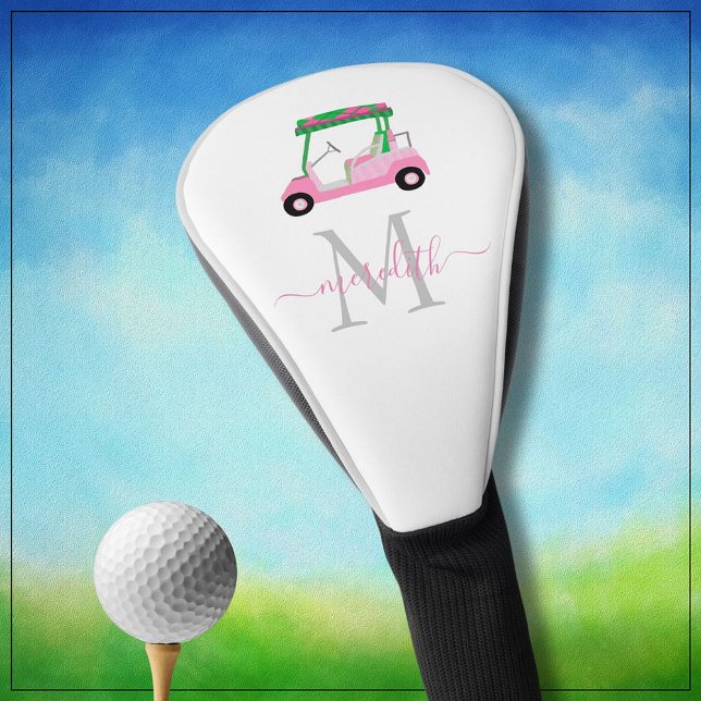 Couvre-club De Golf Pink Green Stylish Cart Clubs Nom Monogramme * (Créateur téléchargé)