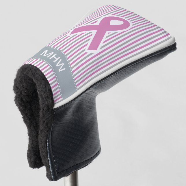 Couvre-club De Golf Pink & Silver Stripes capot monogramme personnalis (Devant 3/4)