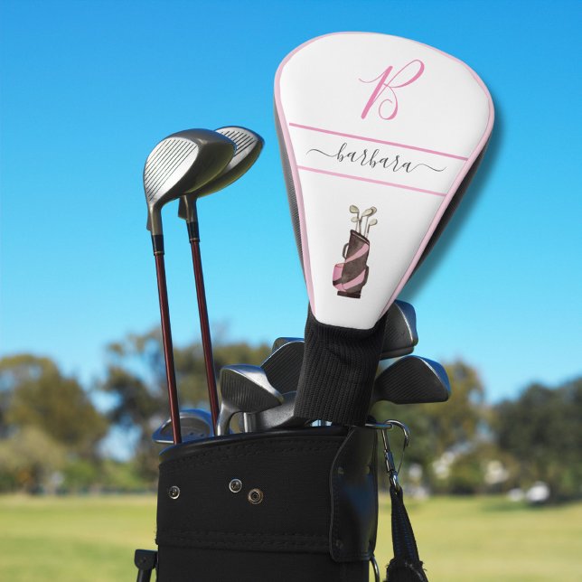 Couvre-club De Golf Pink Watercolor Golf Clubs Monogram Nom (Créateur téléchargé)