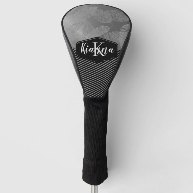 Couvre-club De Golf Plumes chic avec bandes argentées Monogramme (Devant)