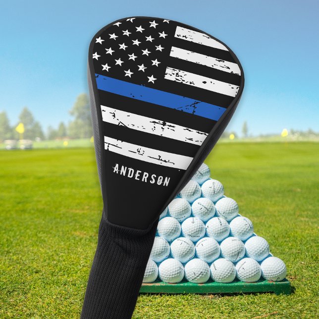 Couvre-club De Golf Policier Personnalisé Ligne Bleue Mince (Créateur téléchargé)