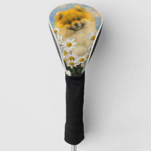Couvre-club De Golf Pomeranian dans les marguerites peignant - art