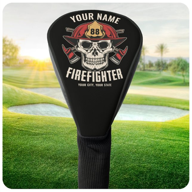 Couvre-club De Golf Pompier personnalisé Crâne pompier pompier départe (Créateur téléchargé)