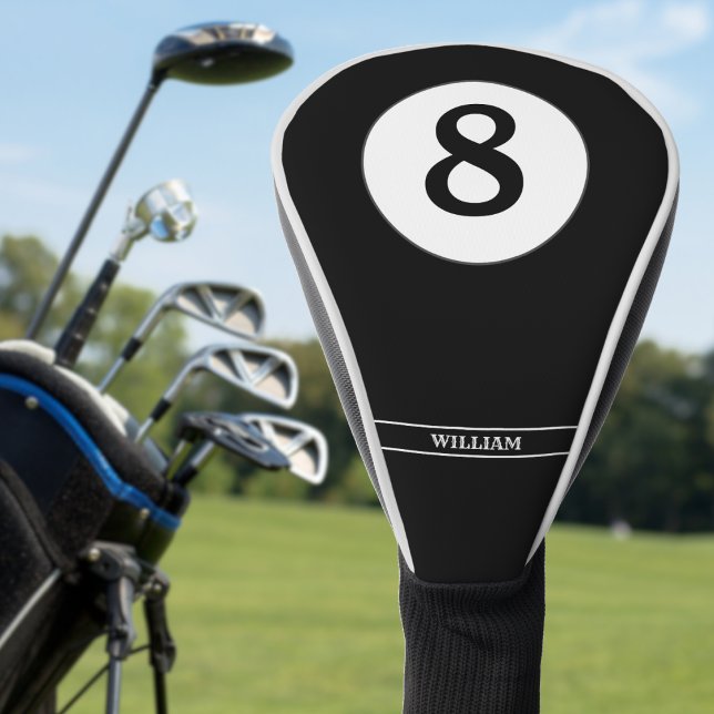 Couvre-club De Golf Pool Billard 8 Ball Nom noir (Pool Billiard 8 Ball Name Black Golf Head Cover)