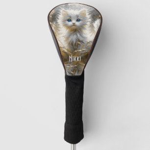 Couvre-club De Golf Précieux texte personnel de chaton blanc