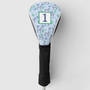 Couvre-club De Golf Preppy Blue Zebra Martini Numéro personnalisé