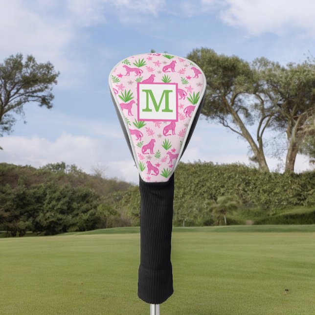 Couvre-club De Golf Preppy Pink Cheetah Monogramme (Créateur téléchargé)