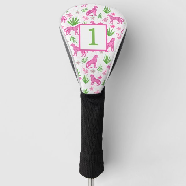 Couvre-club De Golf Preppy White Cheetah Numéro personnalisé (Devant)