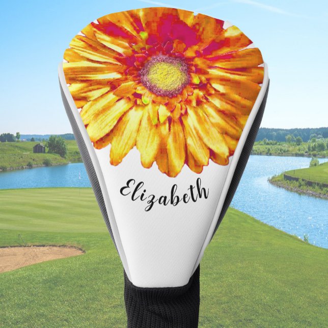 Couvre-club De Golf Pretty orange daisy flower custom name womens (Créateur téléchargé)