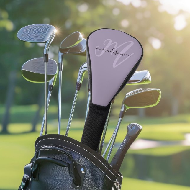 Couvre-club De Golf Purple Boho stylish Script Monogramme et nom (Créateur téléchargé)