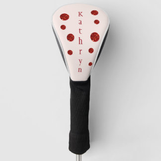 Couvre-club De Golf Red Glitter Glam Personalized Name Blush