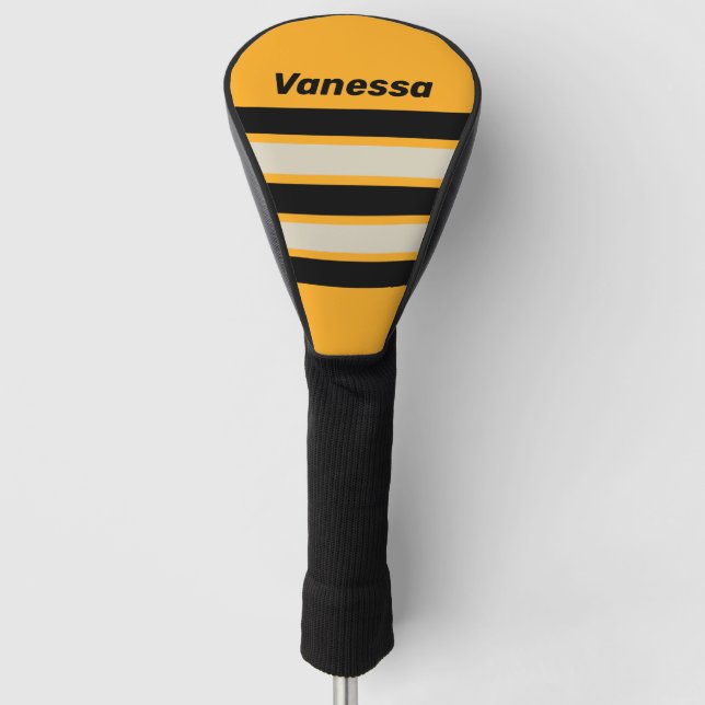 Couvre-club De Golf Retro Bumblebee Buzz Across Striping with Name (Devant)