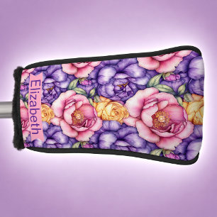 Couvre-club De Golf Rose Violet Jaune Pivoine Floral Personnalisé