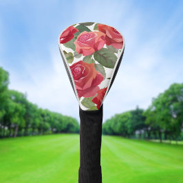 Couvre-club De Golf Roses Rouges | Aquarelle de Rose Florale Élégante