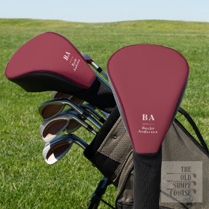 Couvre-club De Golf Rouge Grenat Couleur Unie Initiales & Nom Blancs
