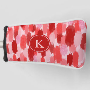 Couvre-club De Golf Rouge rose Abstrait brosses Motif Monogramme